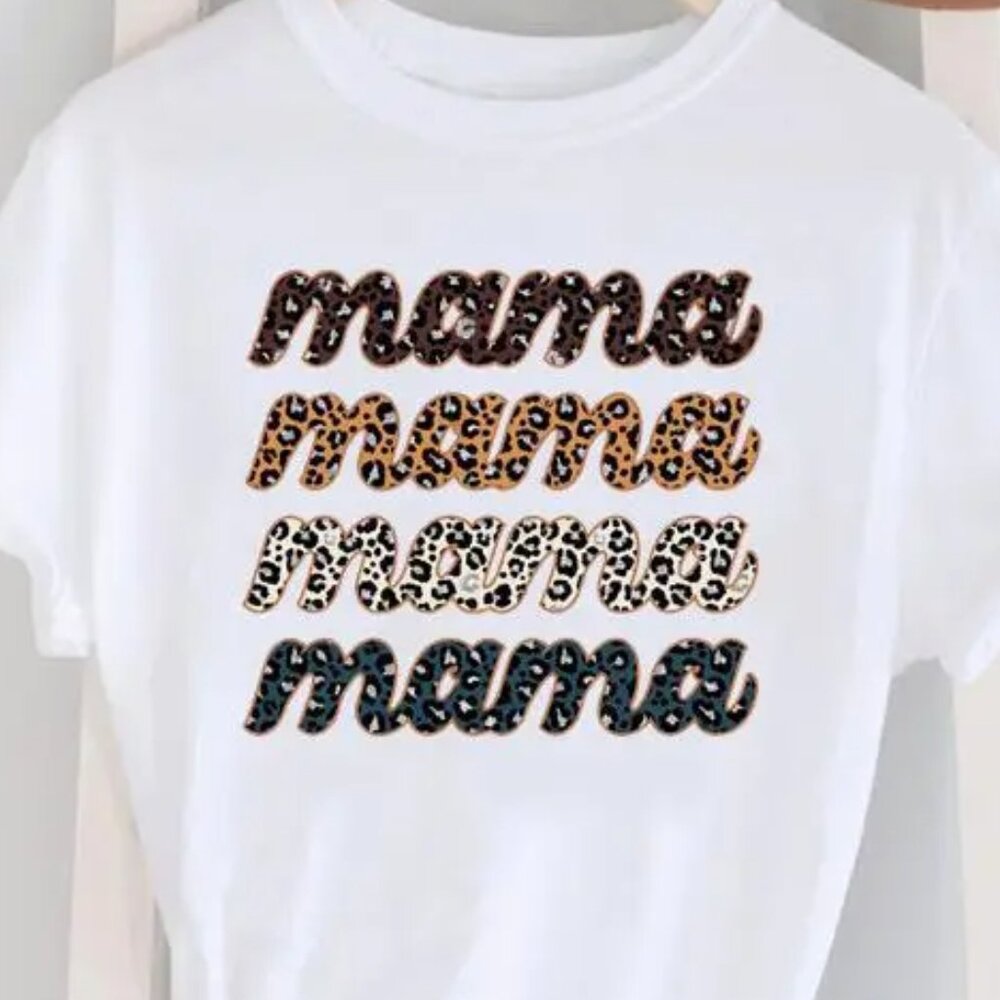 MAMA Letter logo Printed Round Neck Short-Sleeved T-Shirt Size L